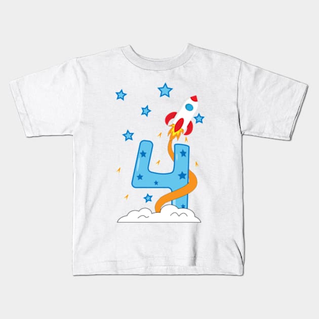 4th birthday with spaceship Kids T-Shirt by IDesign23